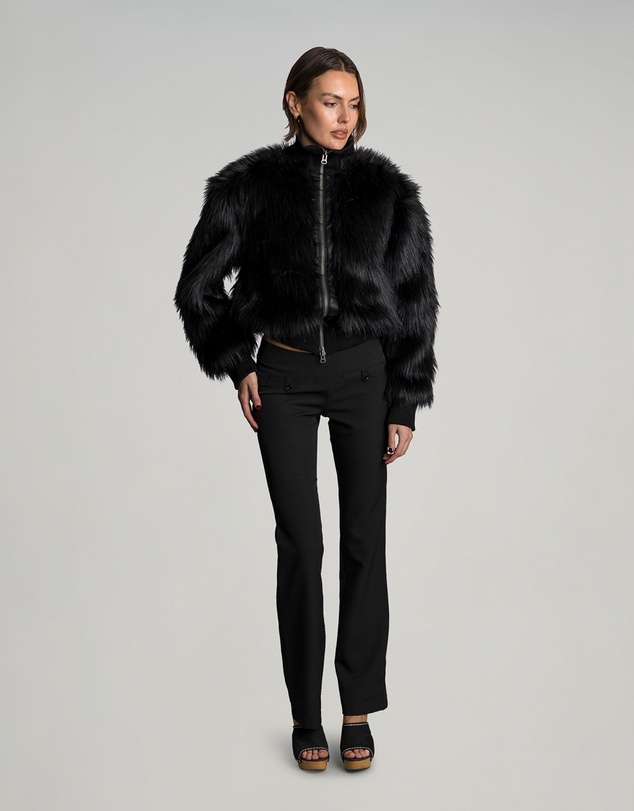 Love and Nostalgia - Mafia Wife Fur Bomber Jacket - Black