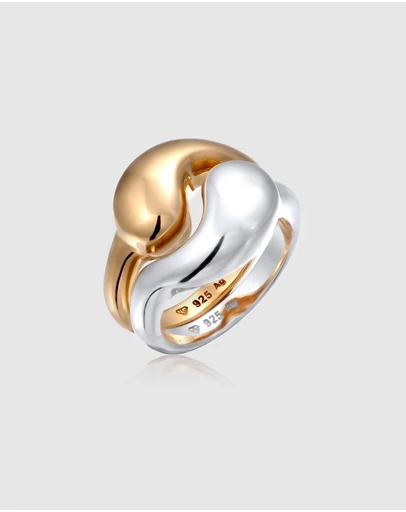 Elli Jewelry - Ring Set Yin Yang 925 Sterling Silver Gold-plated