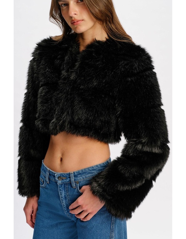 Bardot - Petro Cropped Faux Fur Jacket
