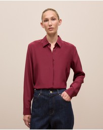 Trenery - Silk Concealed Placket Shirt in Red Mahogany