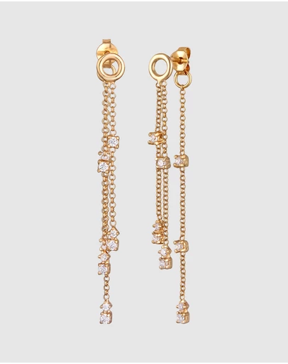 Elli Jewelry - Zirconia Chain Drop Earrings in Gold-Plated 925 Silver