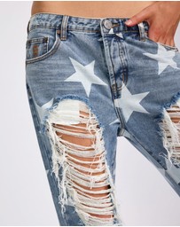 ONE TEASPOON - Saints Low Waist Boyfriend Denim Jeans - Starwash Blue