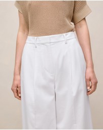 Trenery - Cotton Blend Tailored Wide Leg Pant in White