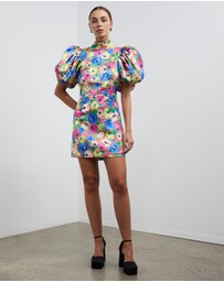 ROTATE - Silky Woven Puff-Sleeve Dress