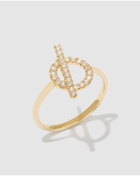 Wanderlust + Co - Pave Toggle 14K Gold Vermeil Ring