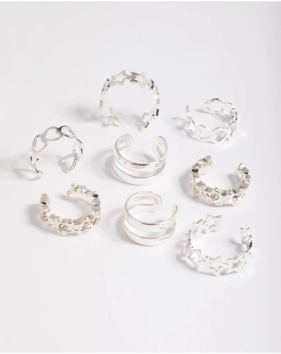 Lovisa - Silver Starry Heart Cuff Earring 8-Pack