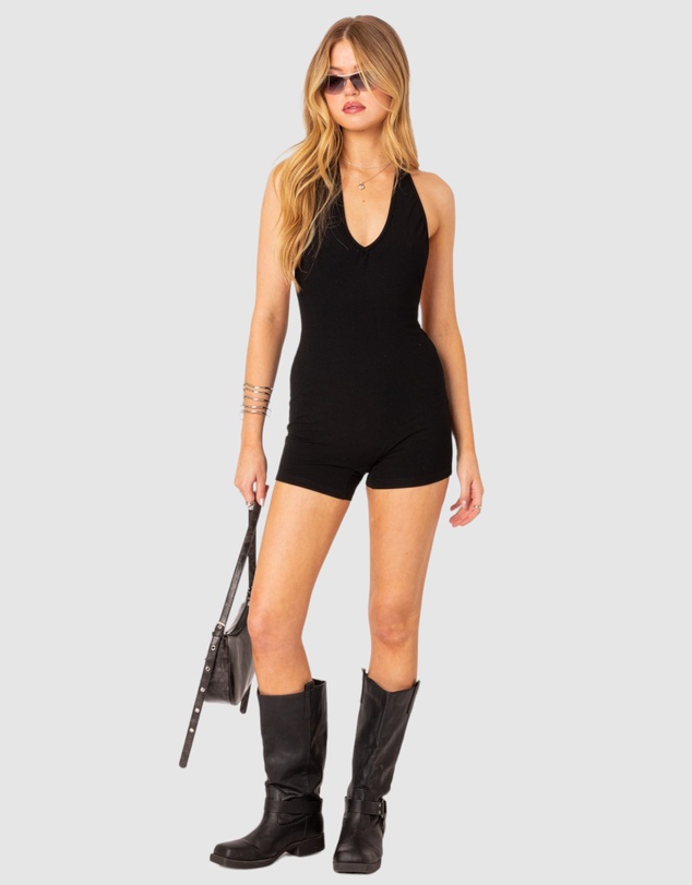 EDIKTED - Melanie ribbed open back romper