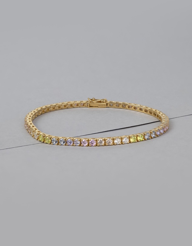 Wanderlust + Co - Pave 14K Gold Vermeil Rainbow Tennis Bracelet