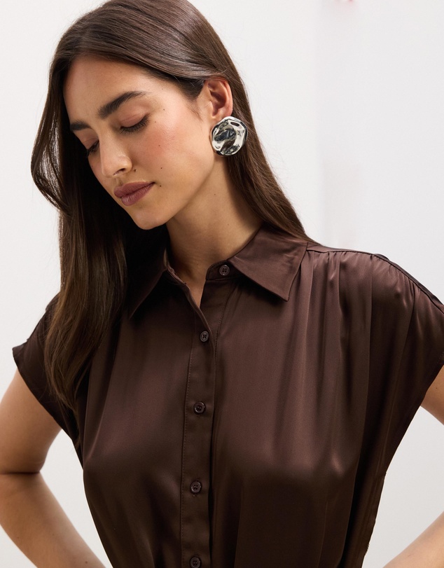 The Fated - Bryne Mini Satin Shirt Dress