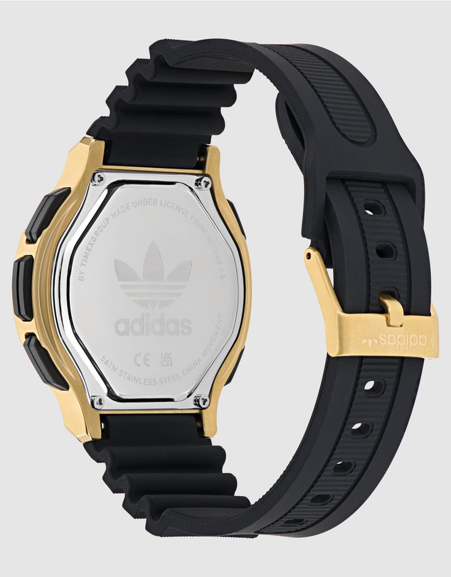 adidas Originals - Expression Three Digital IP Gold-Tone Black Silicone Watch