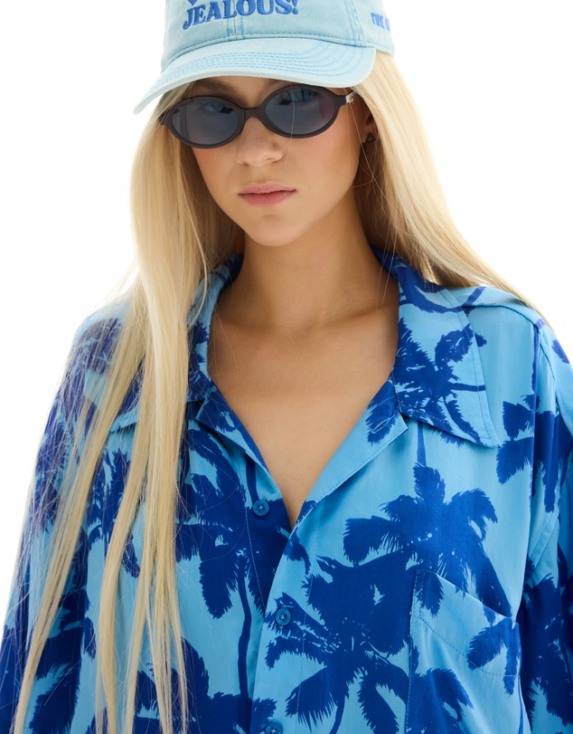 THE TALES - Blue Palm Oversized Silk Shirt