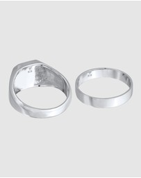Kuzzoi - ICONIC EXCLUSIVE - Ring Men Signet Band Square Set of 2 with Enamel in 925 Sterling Silver