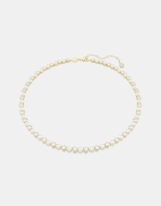 Swarovski - Matrix Tennis Necklace, Crystal Pearl, Round Cut, White, Gold-tone Plated