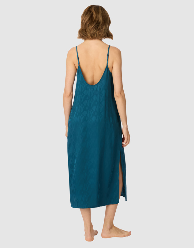 DKNY - Logo Satin Low Back Midi Chemise Nightgown