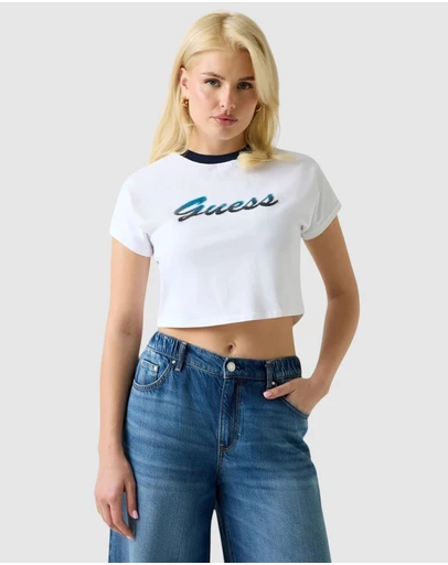 GUESS - Short Sleeve Script Crop Tee