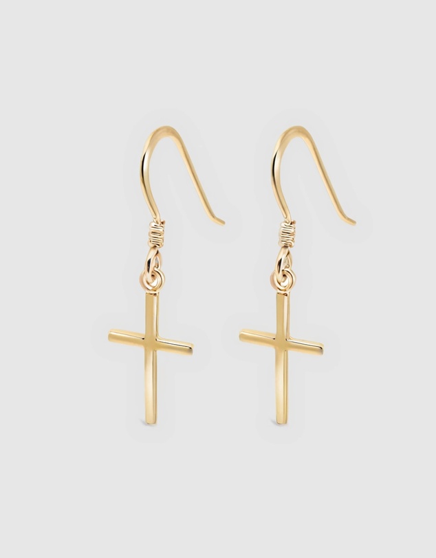 Ichu - Tiny Cross Earrings Gold