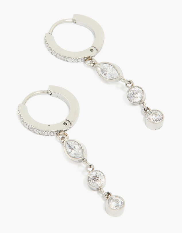 Lovisa - Waterproof Stainless Steel Cubic Zirconia Huggie Drop Earrings