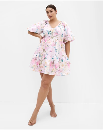 City Chic - Fantasy Print Puff Sleeve Mini Dress