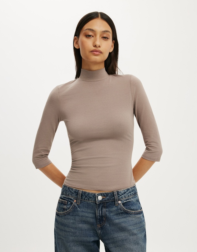 Cotton On - 90S Mock Neck 3/4 Sleeve
