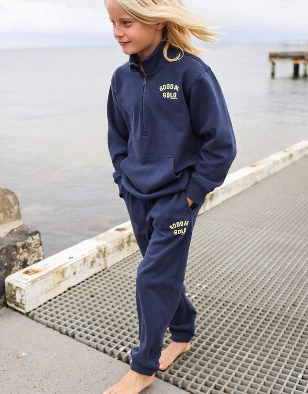 Skwosh - Good As Gold Kids Half Zip Sweat in Navy