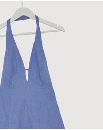 Revibe - Repaired AERE Odele Linen Halter Midi Dress - AU 10