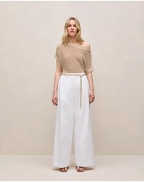 Trenery - Cotton Blend Tailored Wide Leg Pant in White