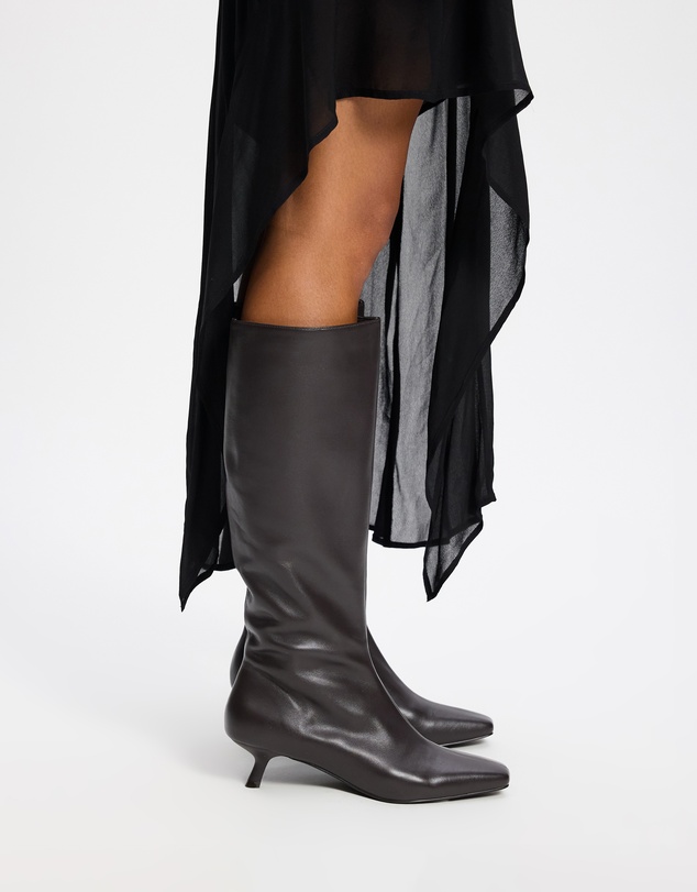 AERE - Maria Leather Knee High Kitten Heel Boots
