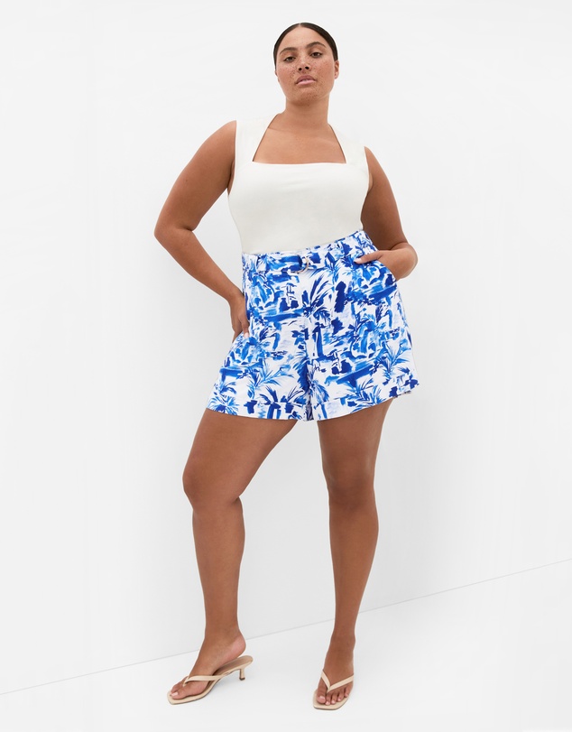 City Chic - Plus size Palm Print Short - blue