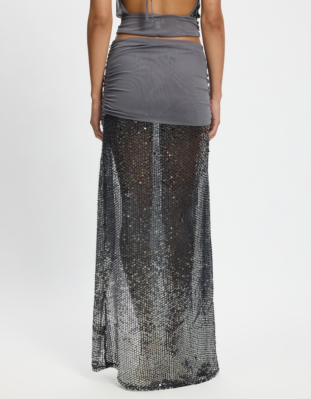 Jaded London - Sequin Mesh Maxi Skirt With Fold Over Waistband