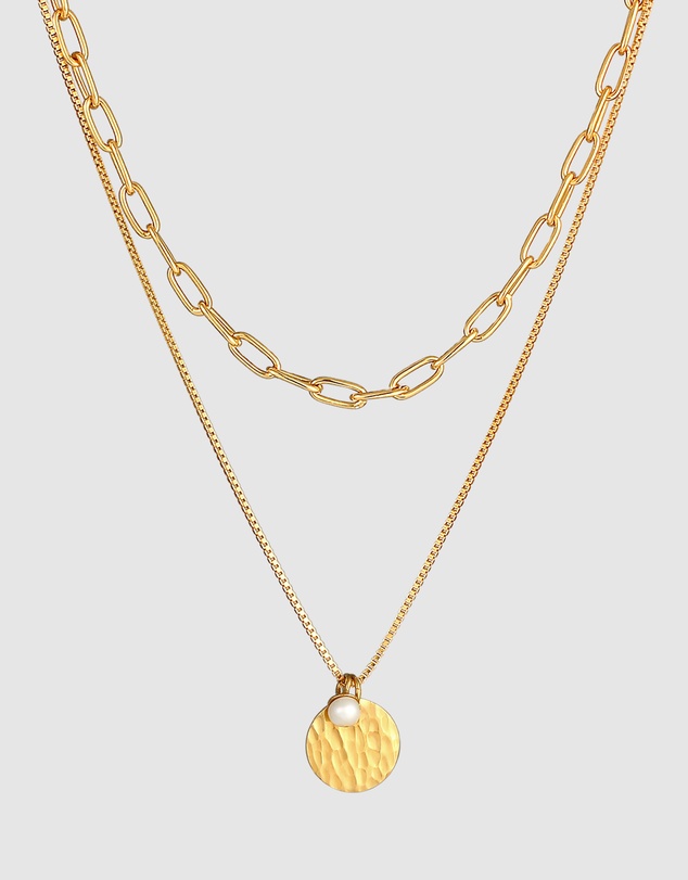Elli Jewelry - Necklace Layer Plate Figaro 2-ply in 925 Sterling Silver Gold Plated