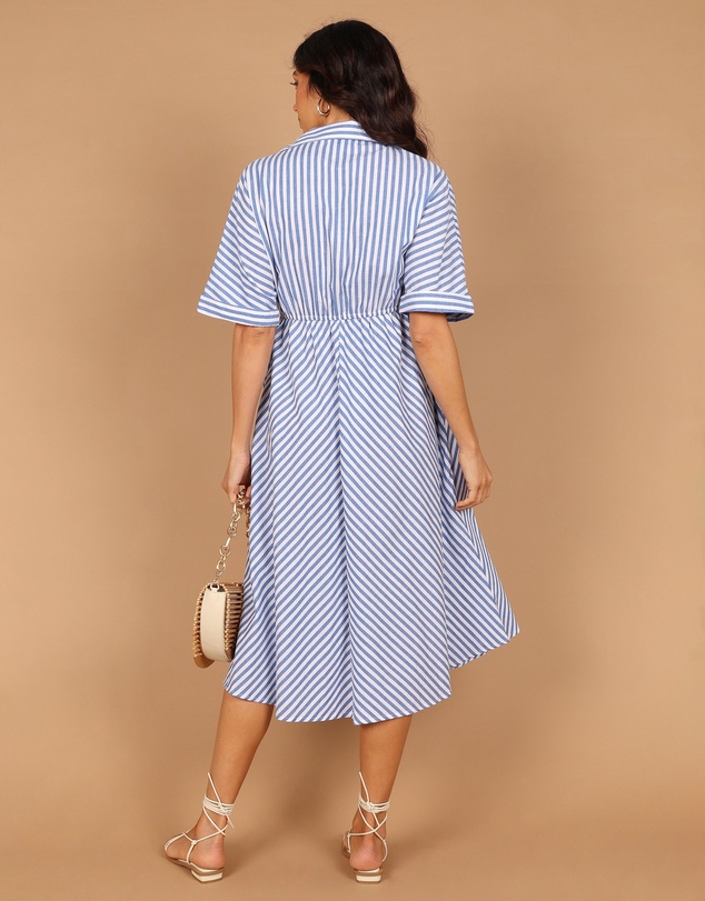 Petal & Pup - Finn Collared Midi Dress - Blue Stripe