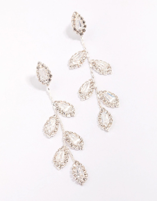 Lovisa - Silver Diamante Leaf Drop Earrings