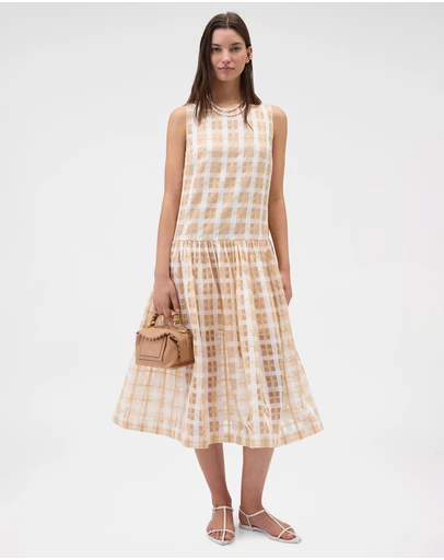 Oroton - Sheer Check Drop Waist Dress