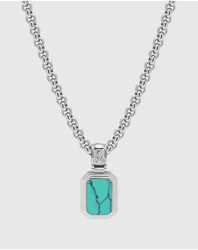 Nialaya Jewellery - Men's Sterling Silver Necklace with Two-in-One Turquoise & Black Onyx Pendant