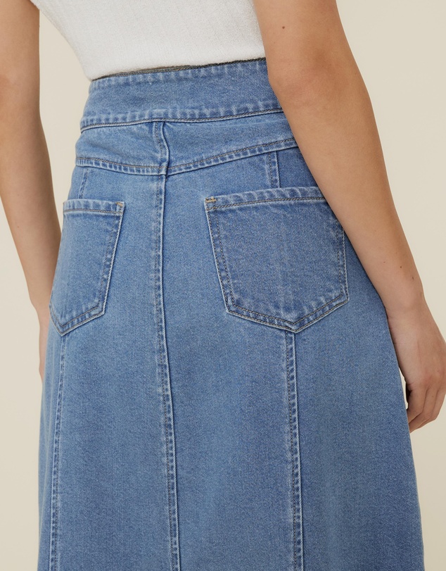 The Fated - Denim Midi Skirt With Buttons