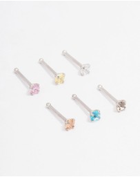 Lovisa - Surgical Steel Dainty Diamante Nose Hook 6-Pack