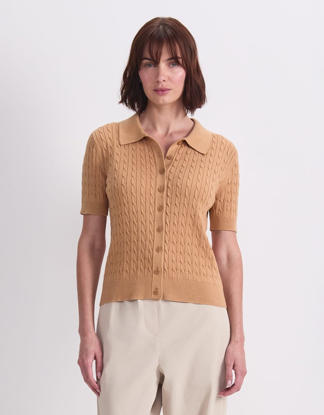 Sportscraft - Cotton Cable Short Sleeve Knit Top