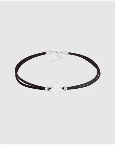 Elli Jewelry - Star Faux Leather Choker Necklace in 925 Silver