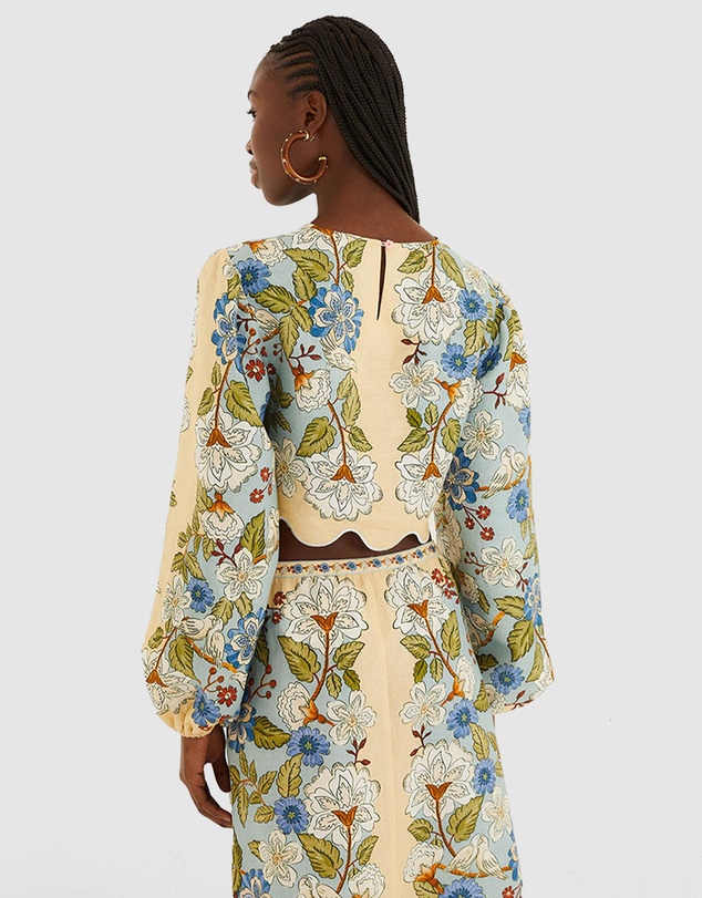 Farm Rio - Garden Scarf Blue Long Sleeve Blouse