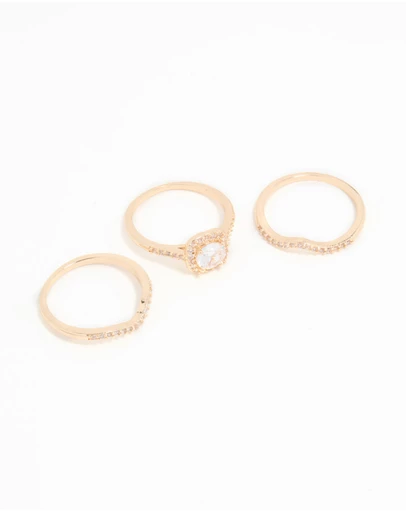 Lovisa - Gold Cubic Zirconia Round & Pointed Rings 3-Pack
