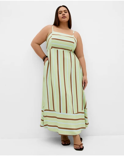 City Chic - Plus size Haven Stripe Maxi Dress - matcha