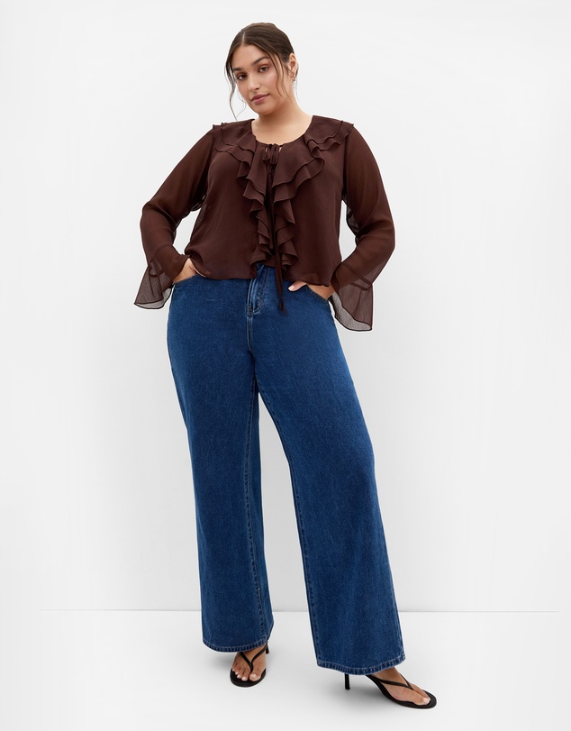 City Chic - Plus size Luscious Sheer Ruffles Top - chocolate