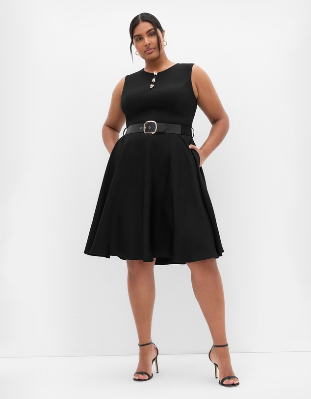 City Chic - Plus size Vivienne Sleeveless Skater Dress - black
