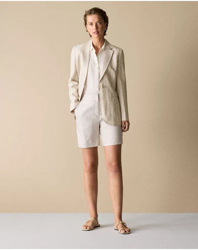 Trenery - Yarn Dyed Stretch Linen Blend Longline Short in Flax