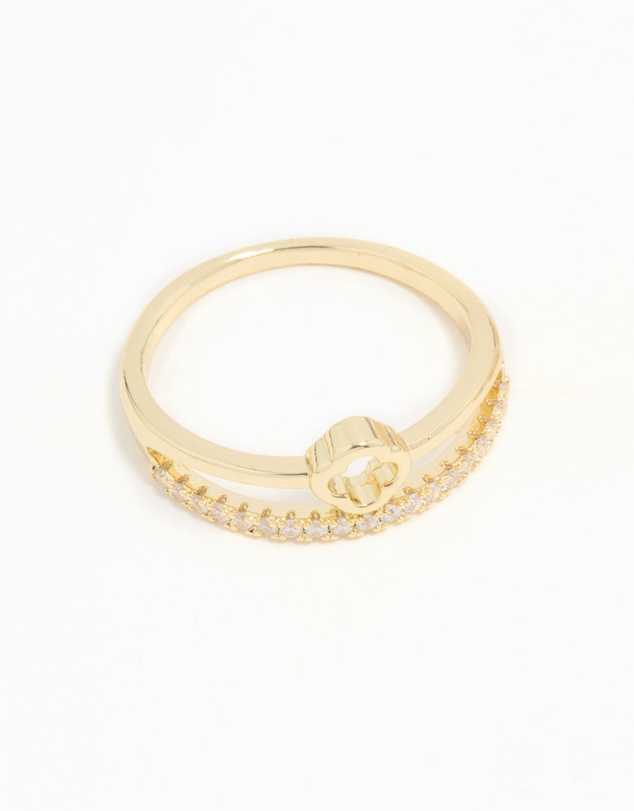 Lovisa - Gold Plated Cubic Zirconia Dainty Stacked Flower & Band Rings 2-Pack