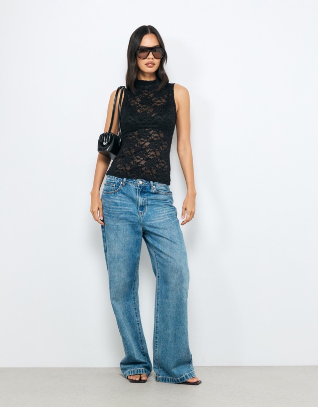 AERE - High Neck Lace Top
