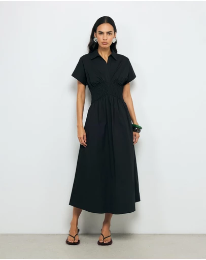 AERE - Carmine Shirred Waist Shirt Dress