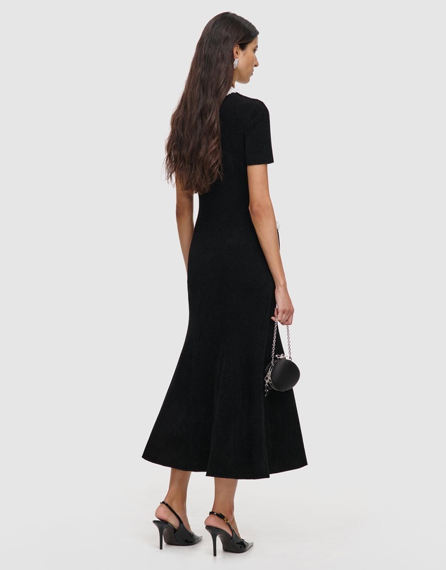 Self Portrait - Chenille Knit Flower Trim Midi Dress