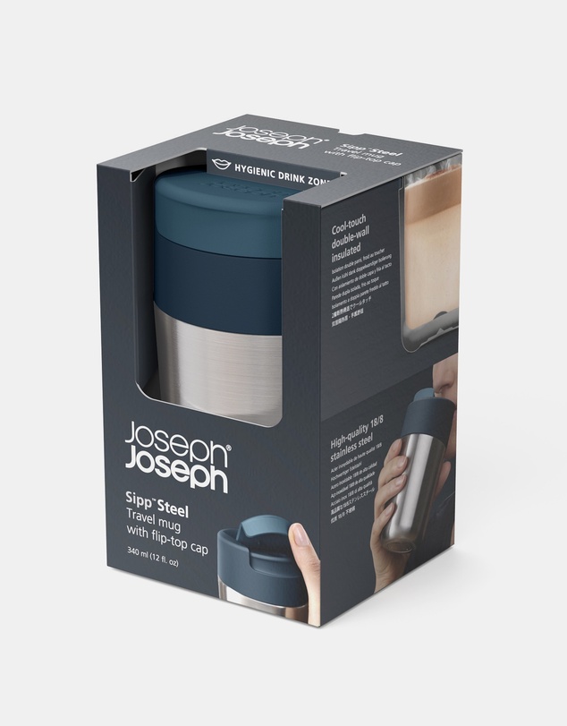 Joseph Joseph - Sipp™ Stainless Steel Travel Mug with Flip-top Cap - 340 mL (12 fl. oz) (Anthracite