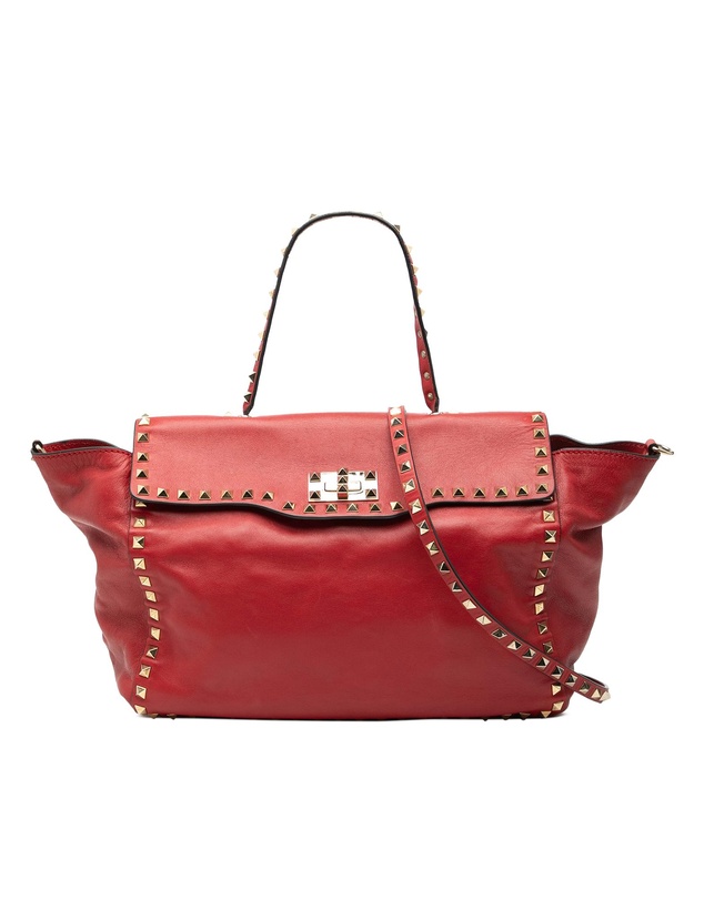 Valentino - Pre-Loved Medium Leather Rockstud Trapeze Flap Satchel